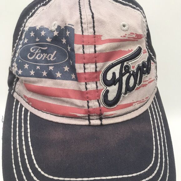 Ford Motor Logo American Flag Distressed Baseball Cap H3 Headwear Adjustable Hat - Picture 3 of 8